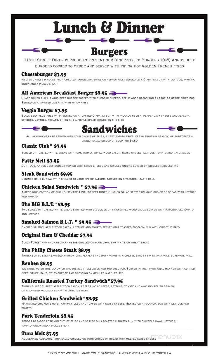 119th Street Diner - Olathe, KS menu_pic