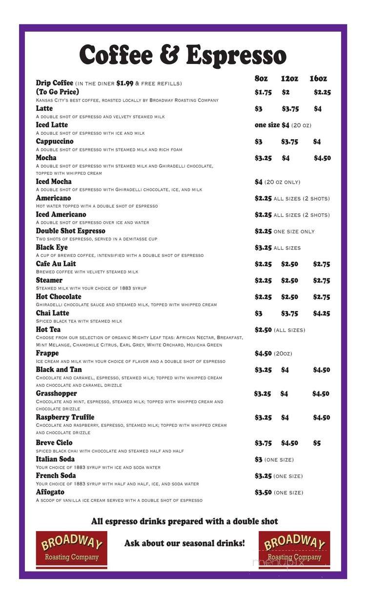 119th Street Diner - Olathe, KS menu_pic