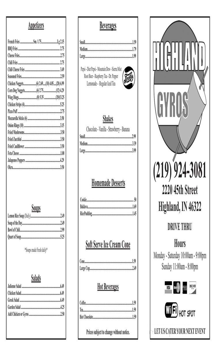 Niko's - Highland, IN menu_pic