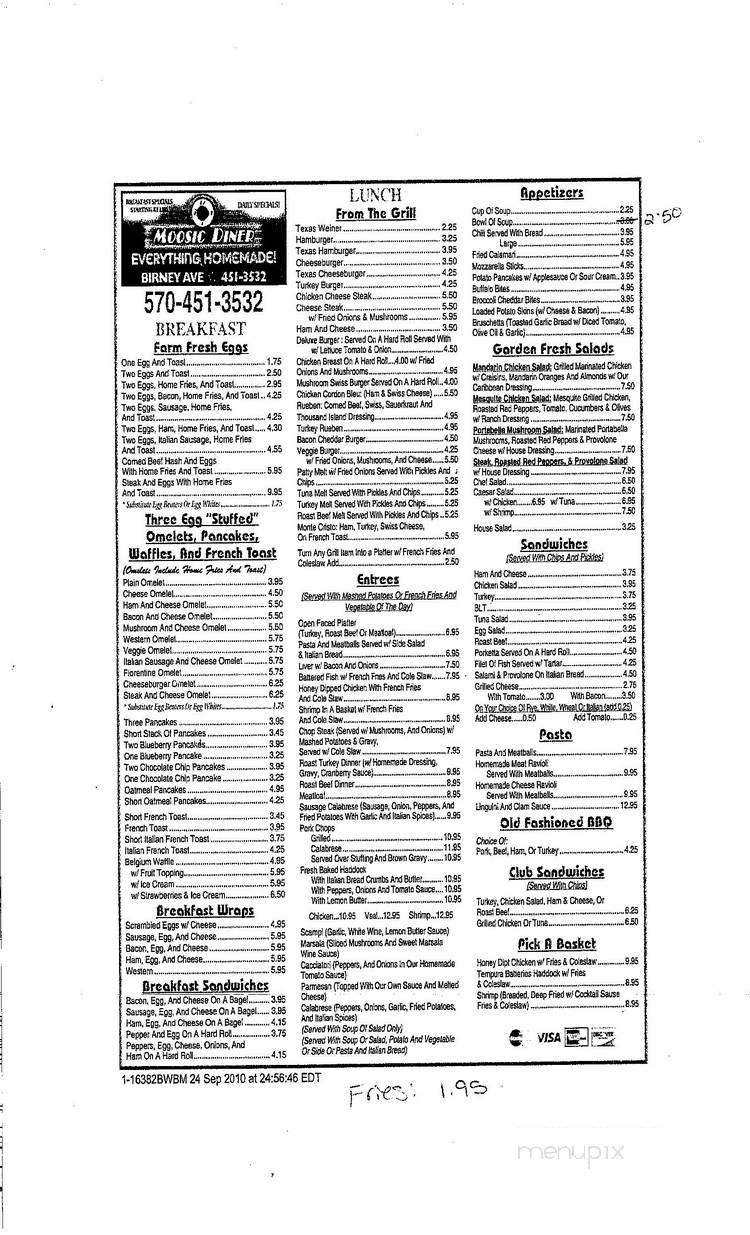 Moosic Diner - Moosic, PA menu_pic