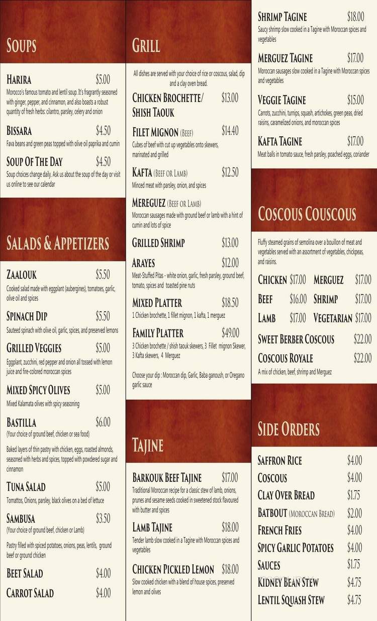 Moroccan Jannah - Calgary, AB menu_pic
