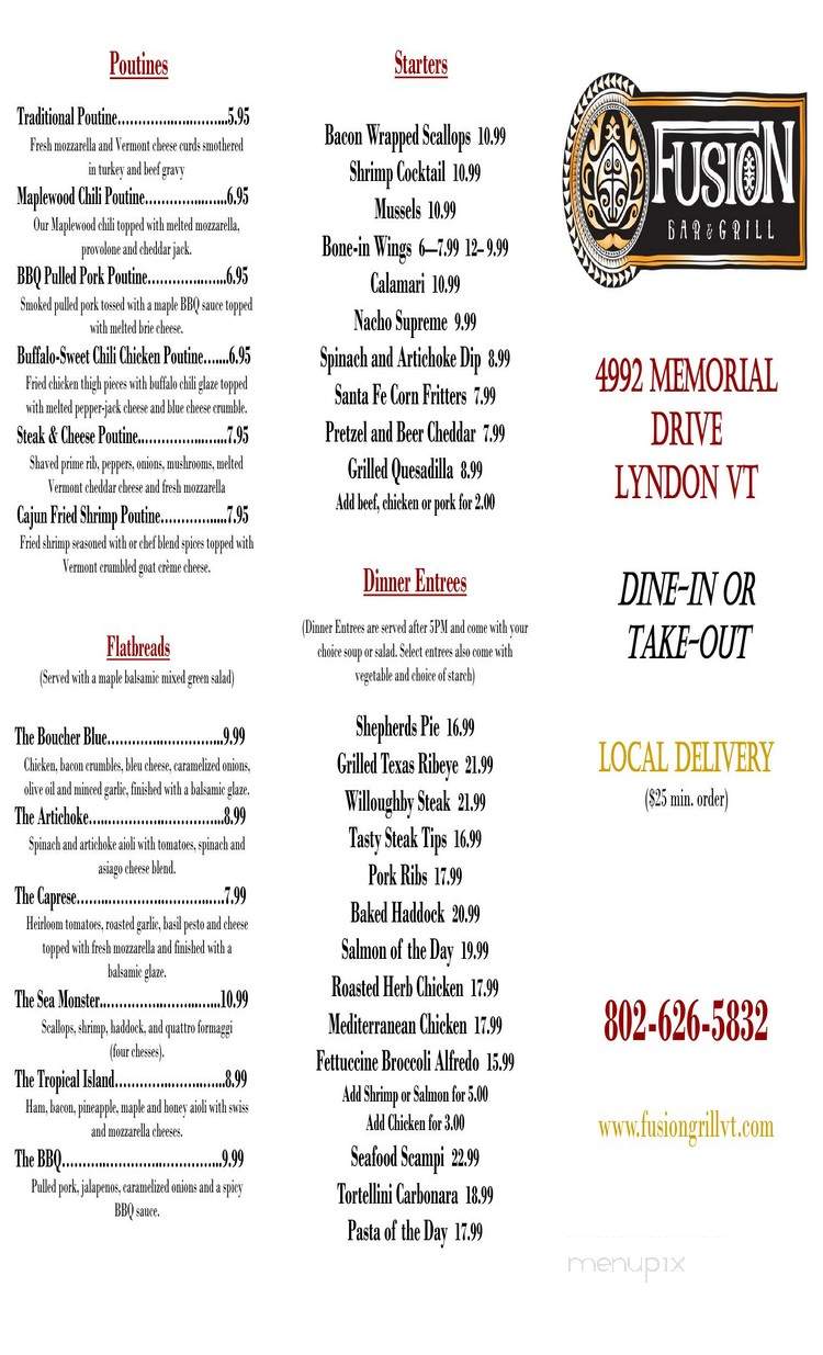 Fuision Grill - St johnsburry, VT menu_pic