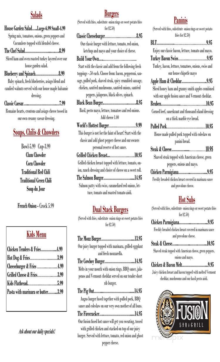 Fuision Grill - St johnsburry, VT menu_pic