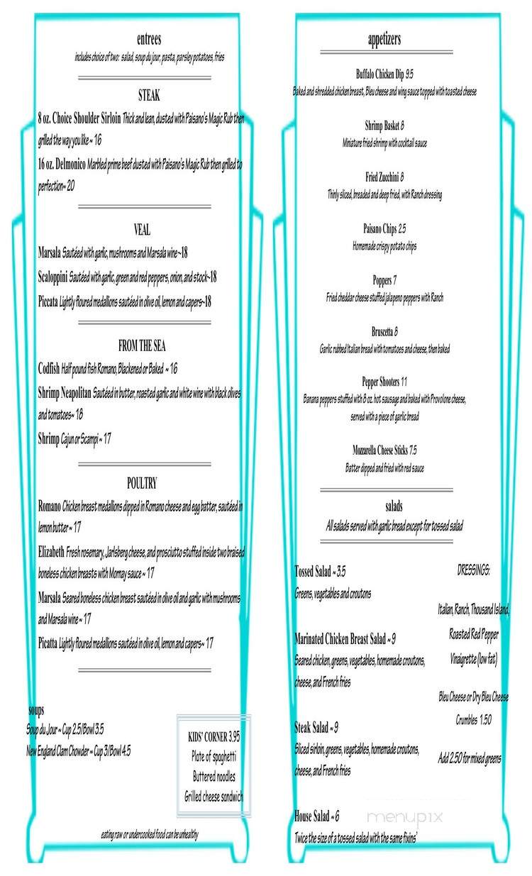 Paisano's - Homer City, PA menu_pic