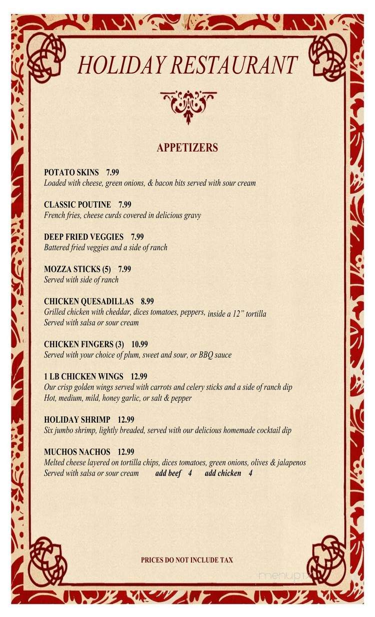 Holiday Restaurant - Cambridge-Narrows, NB menu_pic
