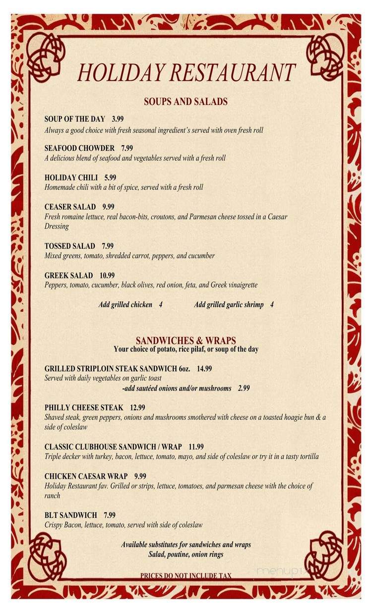 Holiday Restaurant - Cambridge-Narrows, NB menu_pic