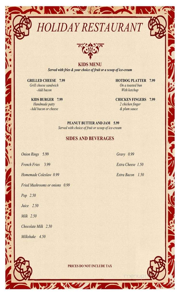 Holiday Restaurant - Cambridge-Narrows, NB menu_pic