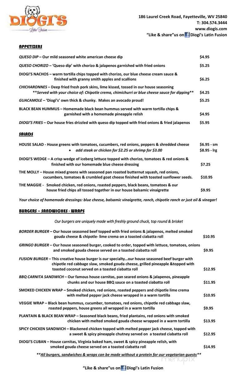 Diogi's Latin Fusion - Fayetteville, WV menu_pic