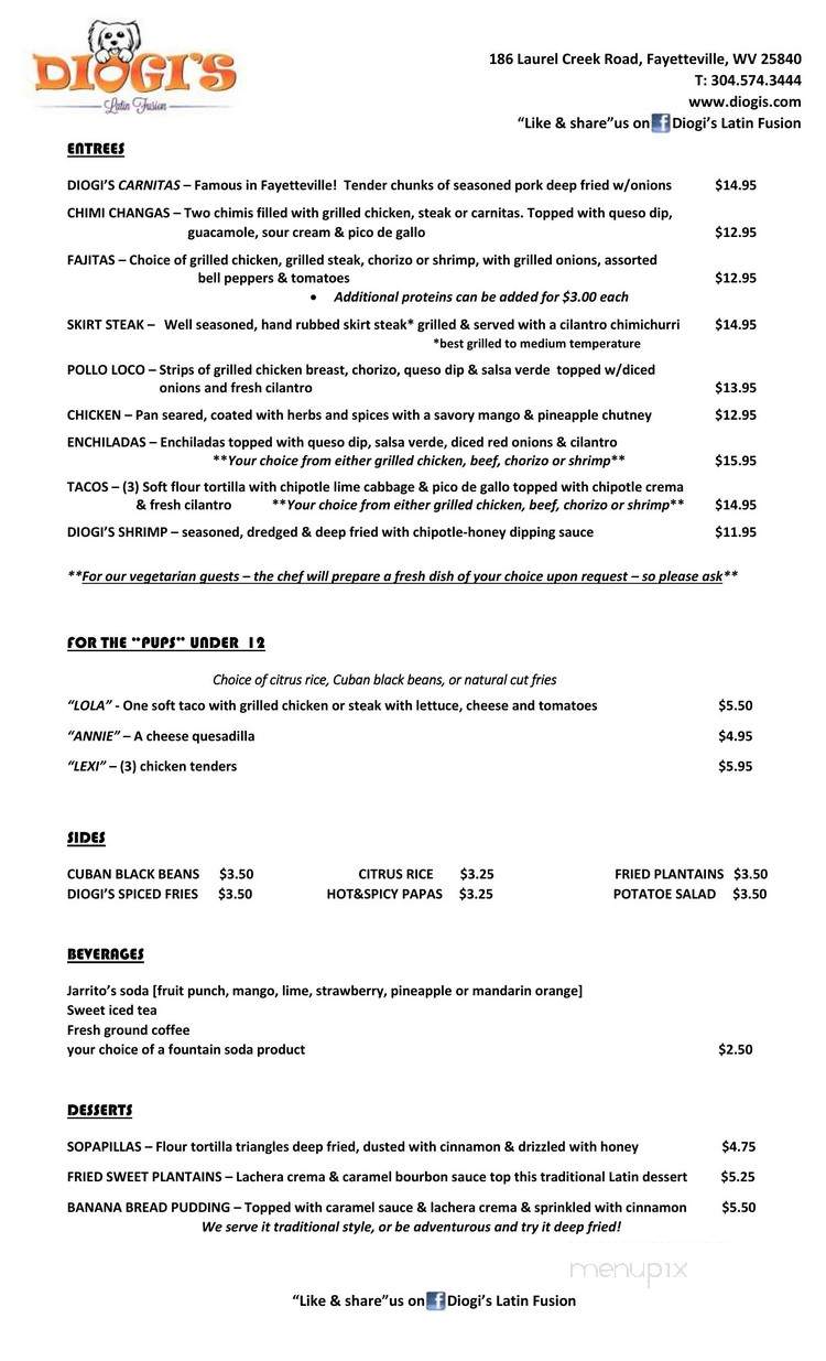Diogi's Latin Fusion - Fayetteville, WV menu_pic