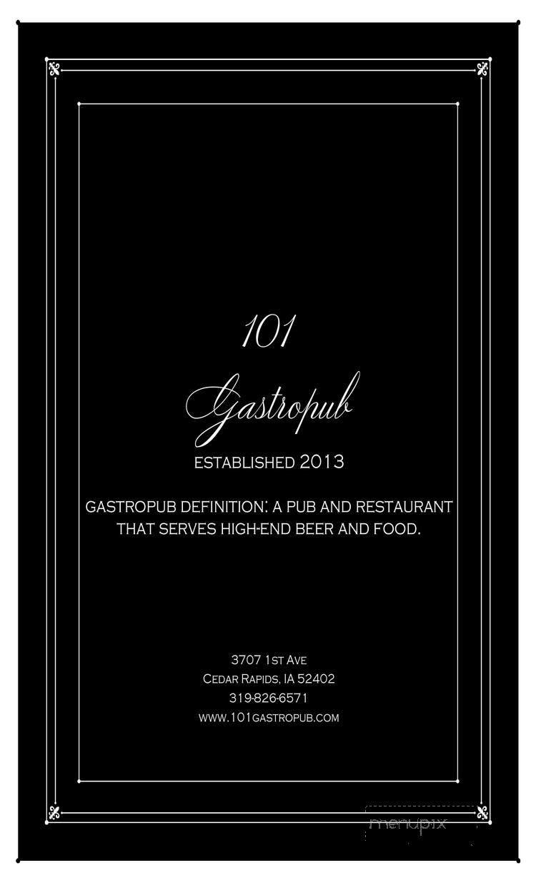 101 Gastropub - Cedar Rapids, IA menu_pic