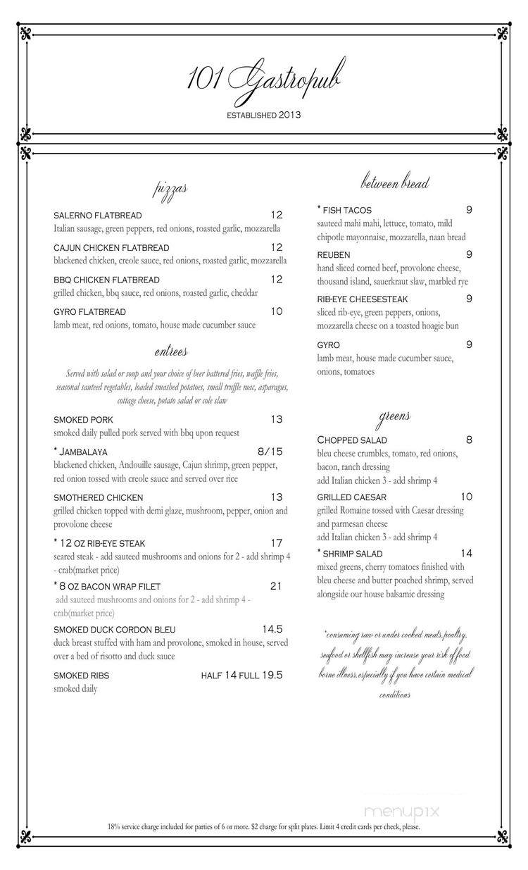 101 Gastropub - Cedar Rapids, IA menu_pic