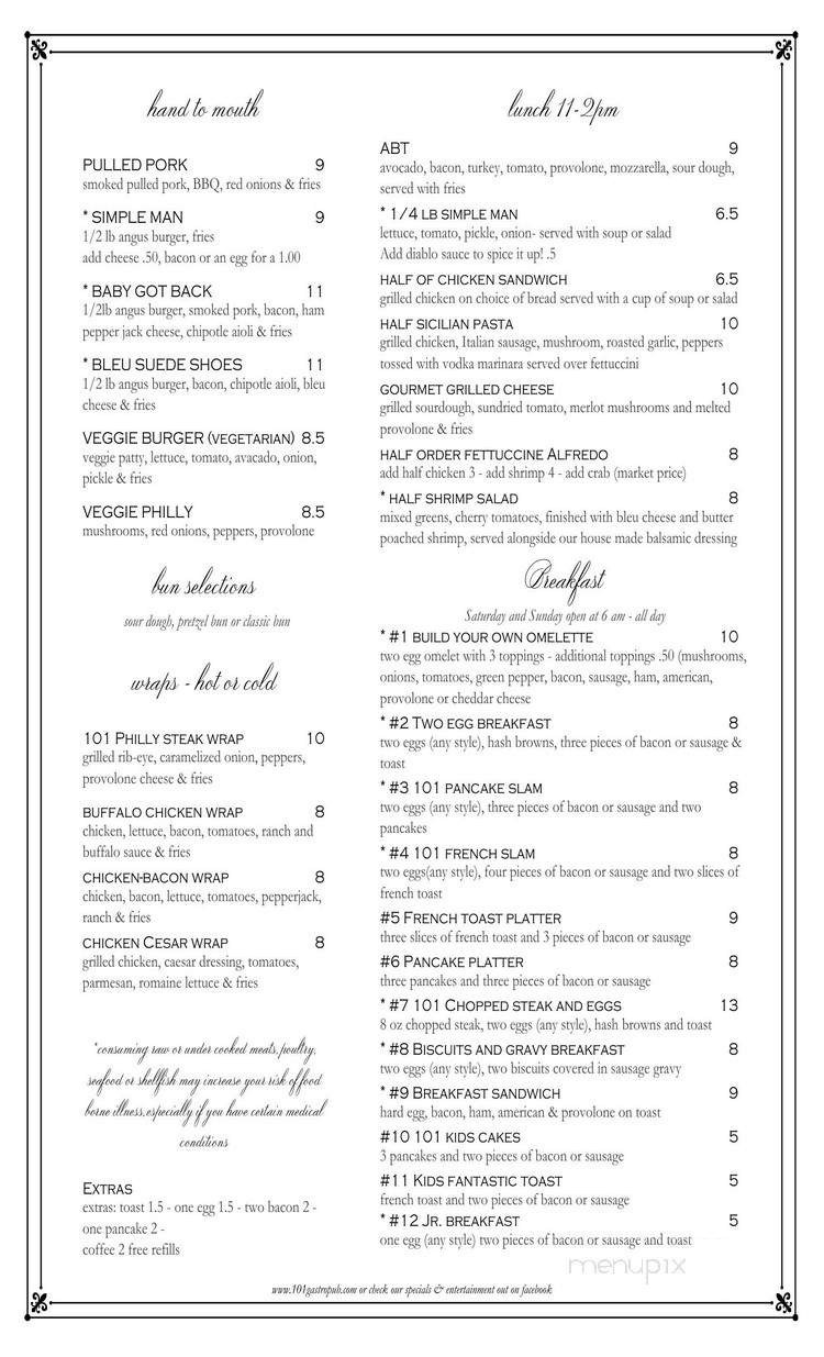 101 Gastropub - Cedar Rapids, IA menu_pic