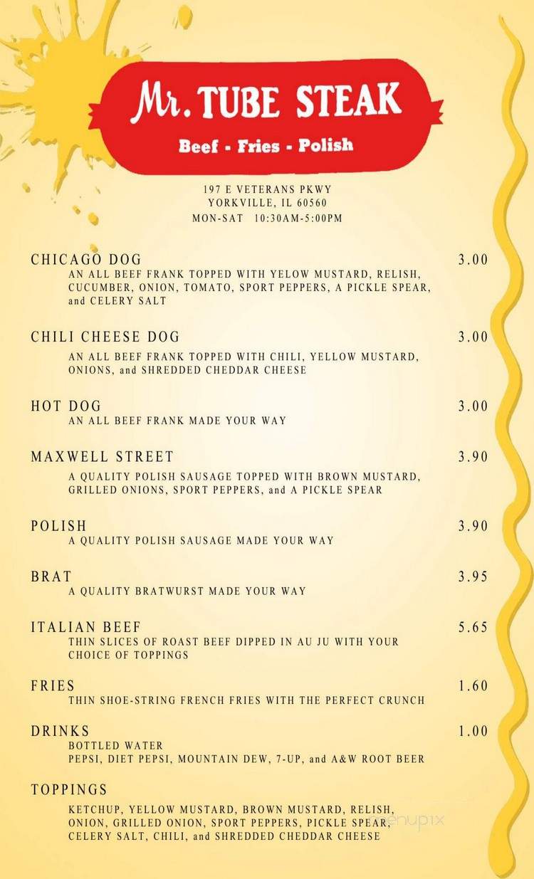 Mr. Tube Steak - Yorkville, IL menu_pic