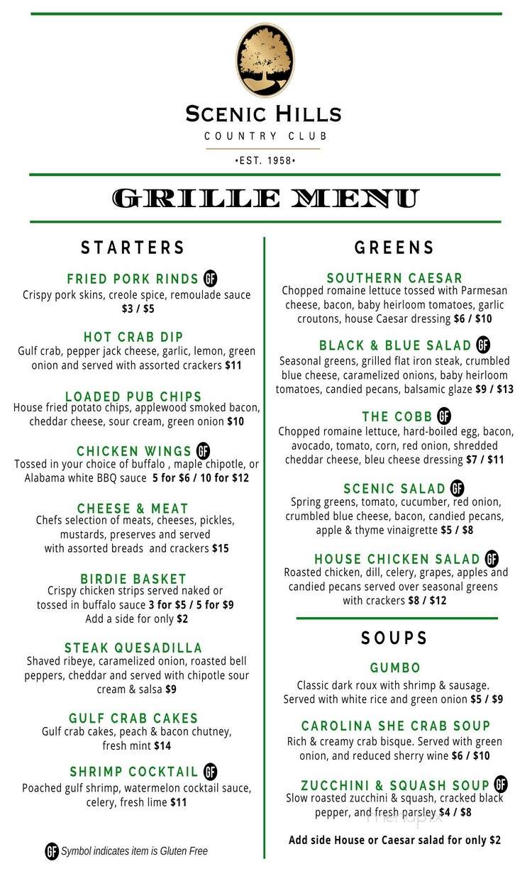 The Grille at Scenic Hills - Pensacola, FL menu_pic