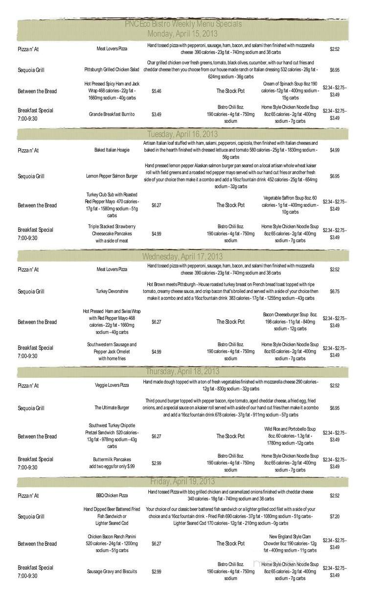 PNC Eco Bistro - Pittsburgh, PA menu_pic