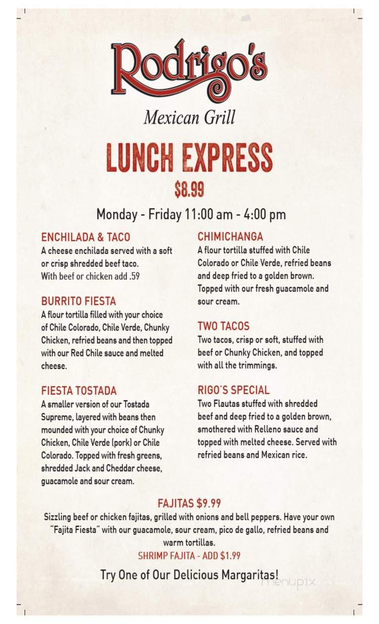 Rodrigo's Mexican Grill - Riverside, CA menu_pic