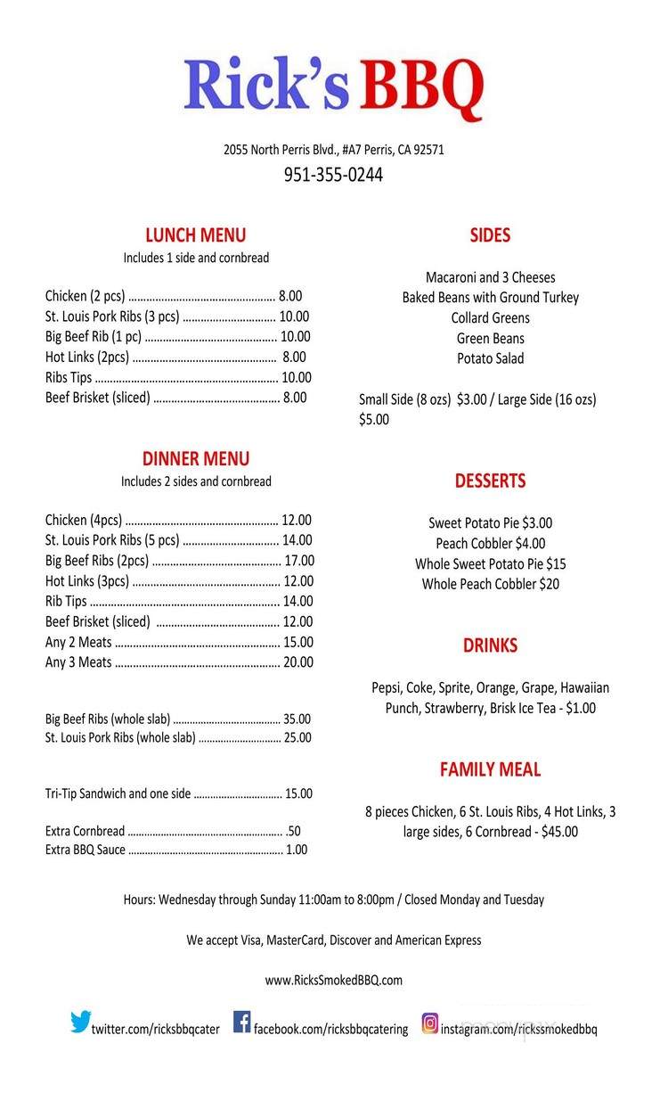 Rick's BBQ - Perris, CA menu_pic