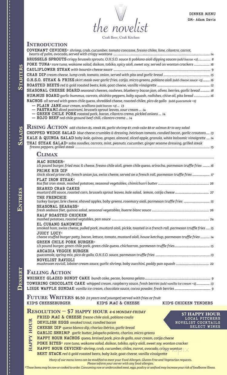 The Novelist - Gilbert, AZ menu_pic
