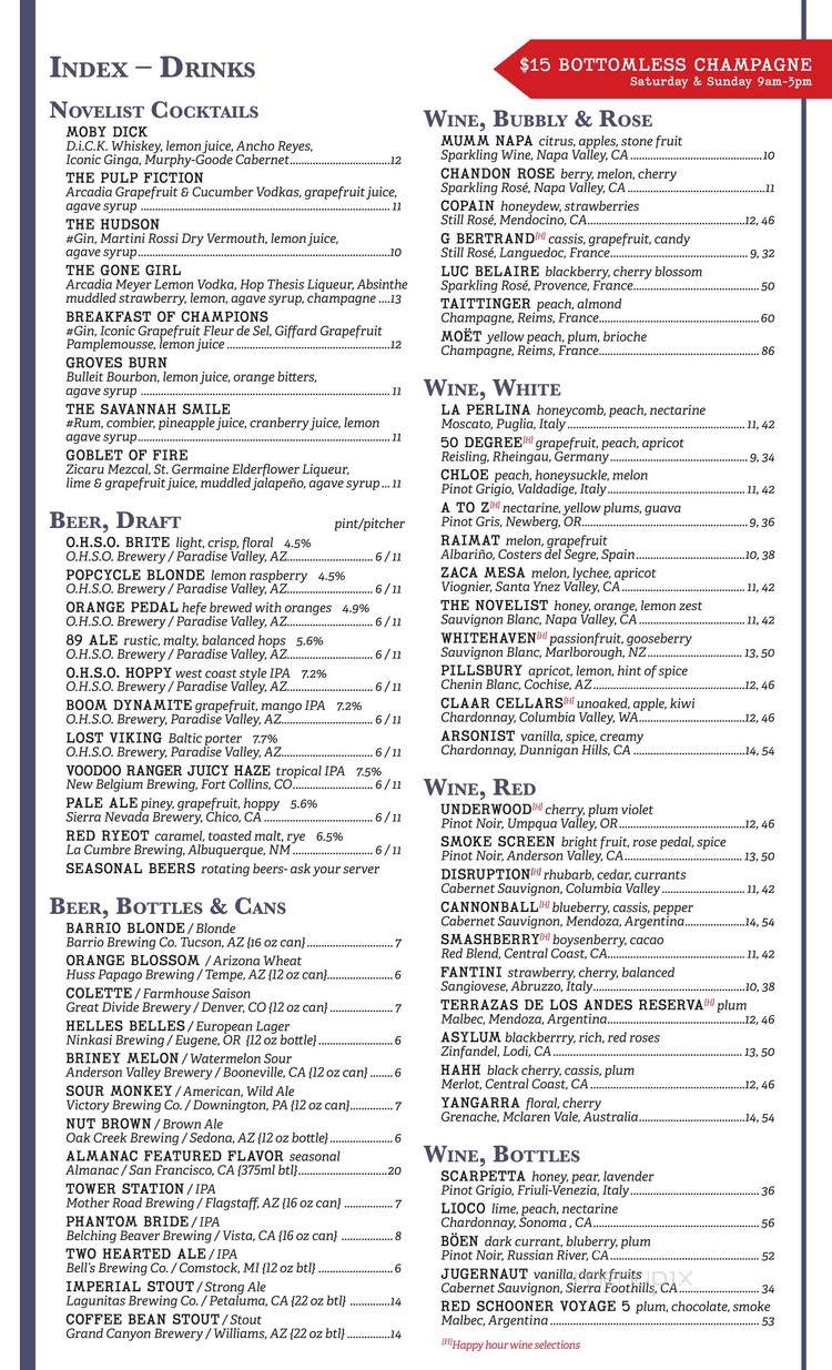 The Novelist - Gilbert, AZ menu_pic