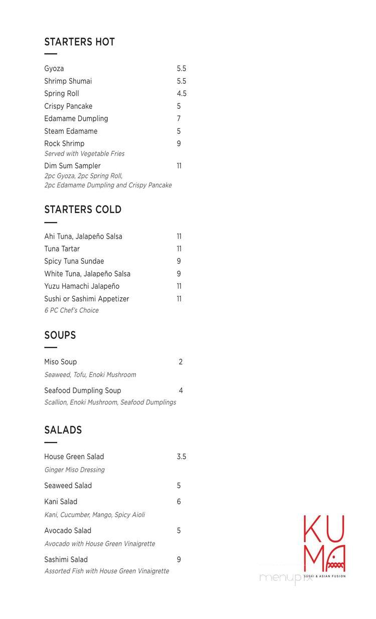 Kuma Sushi & Asian Fusion - Wynnewood, PA menu_pic