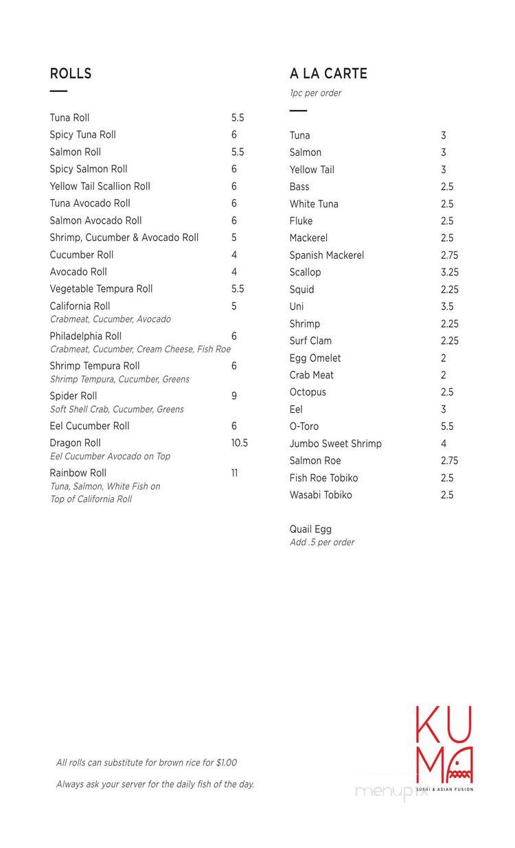 Kuma Sushi & Asian Fusion - Wynnewood, PA menu_pic