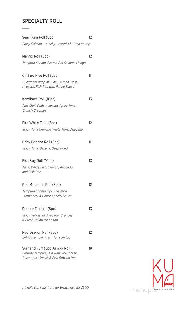 Kuma Sushi & Asian Fusion - Wynnewood, PA menu_pic
