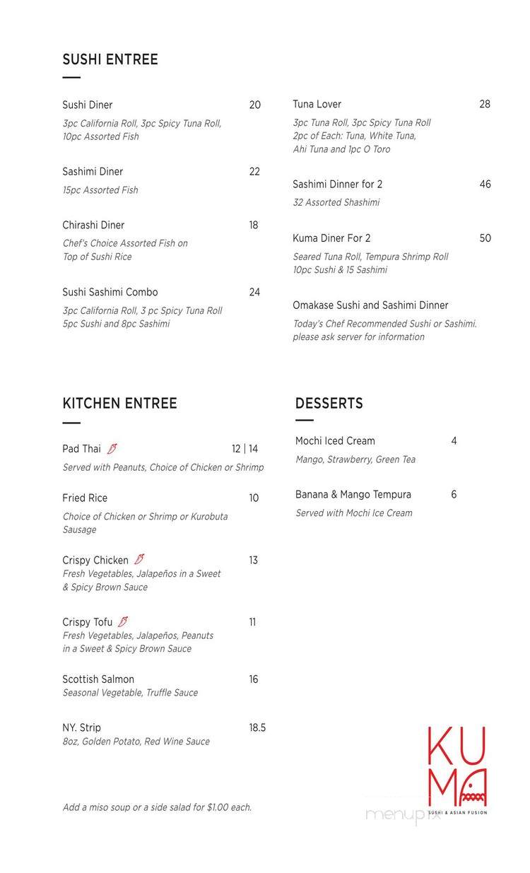 Kuma Sushi & Asian Fusion - Wynnewood, PA menu_pic