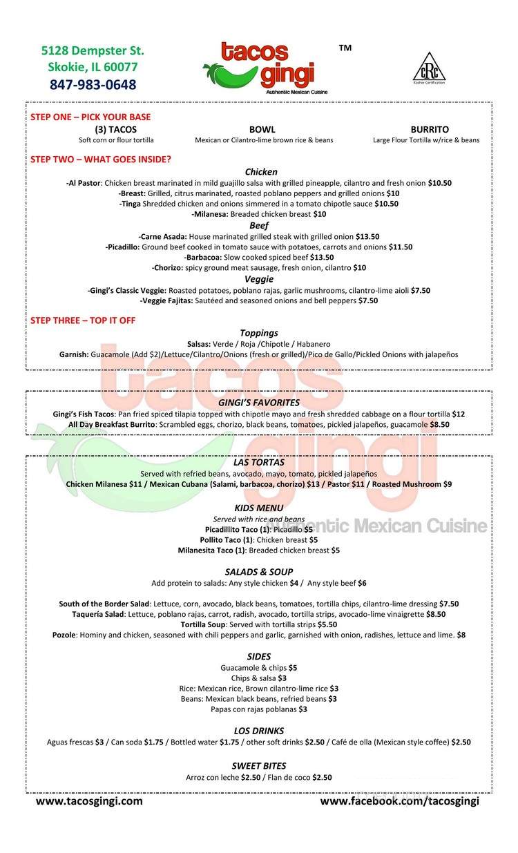 Tacos Gingi - Skokie, IL menu_pic