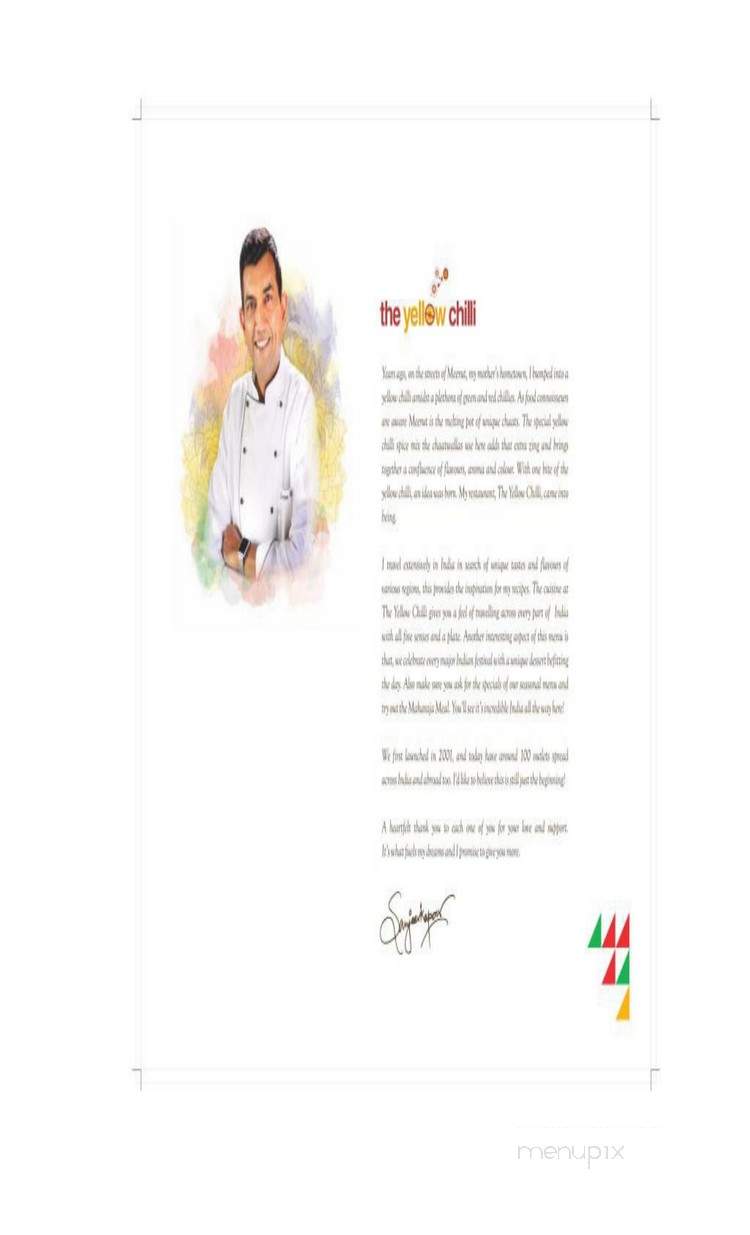 The Yellow Chilli by Sanjeev Kapoor - Santa Clara, CA menu_pic