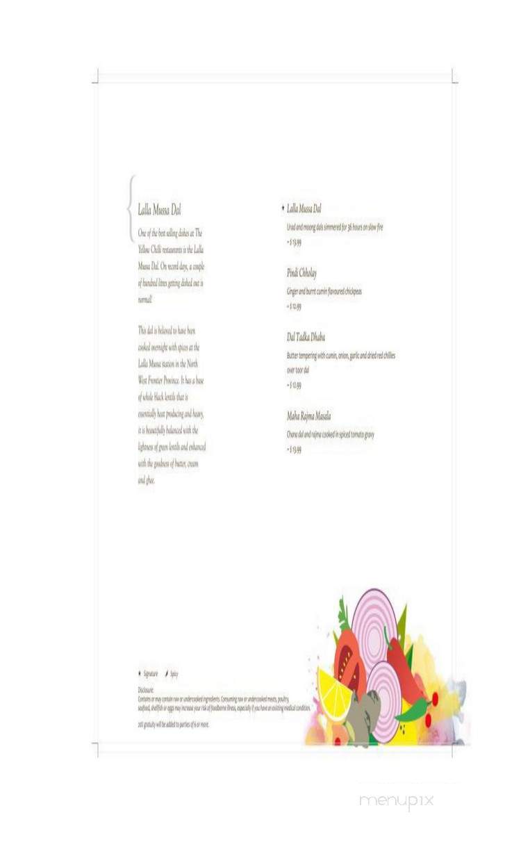 The Yellow Chilli by Sanjeev Kapoor - Santa Clara, CA menu_pic