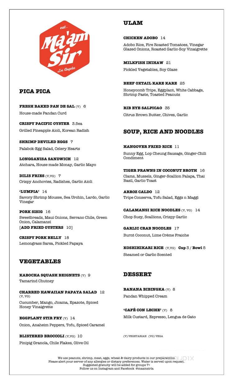 Ma'am Sir - Los Angeles, CA menu_pic