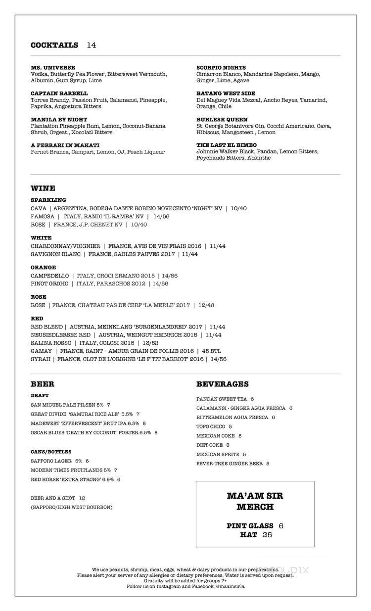 Ma'am Sir - Los Angeles, CA menu_pic