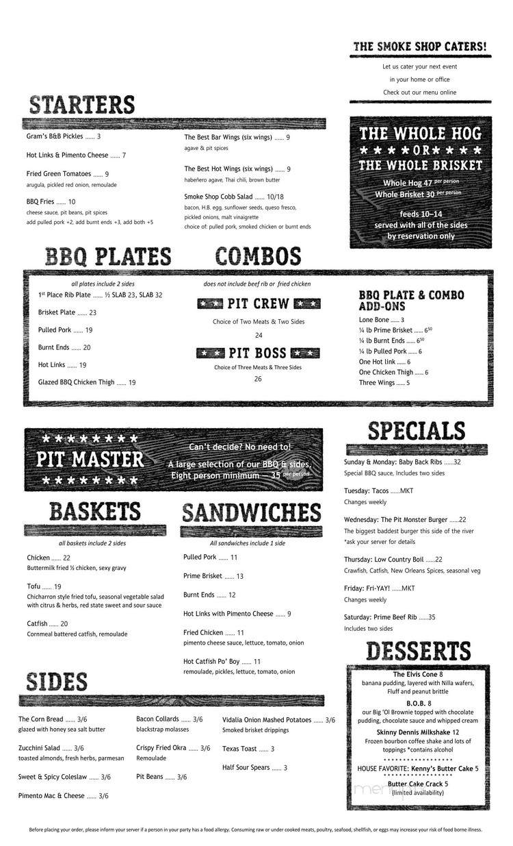The Smoke Shop BBQ - Somerville, MA menu_pic