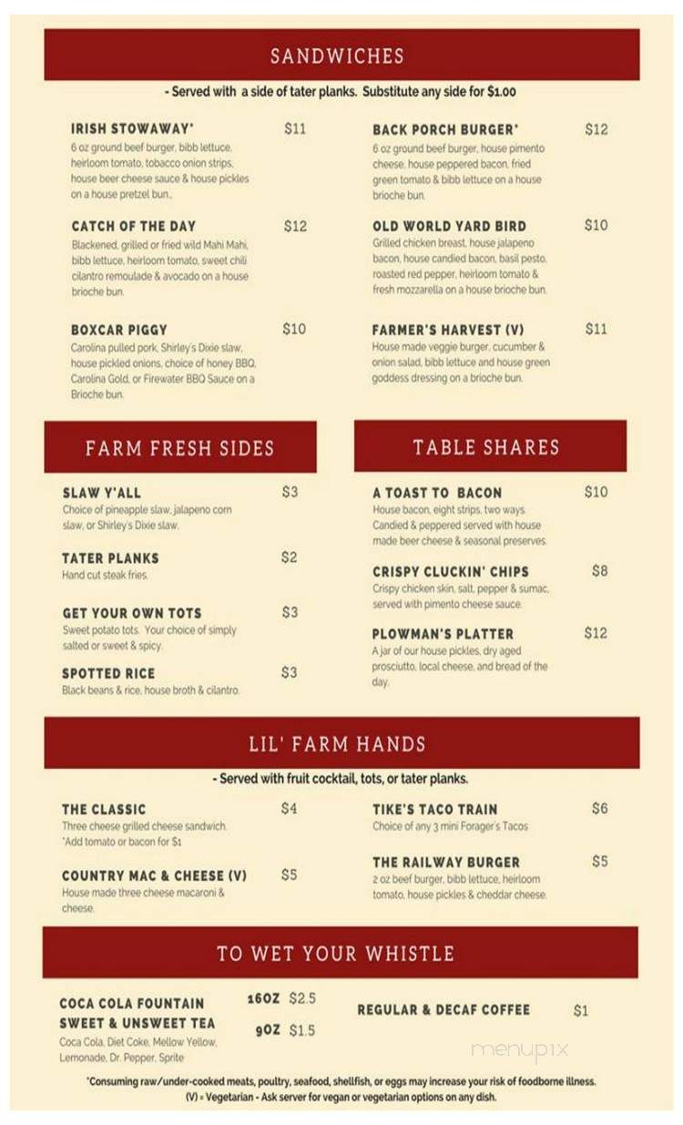 Foragers Canteen - Dillsboro, NC menu_pic