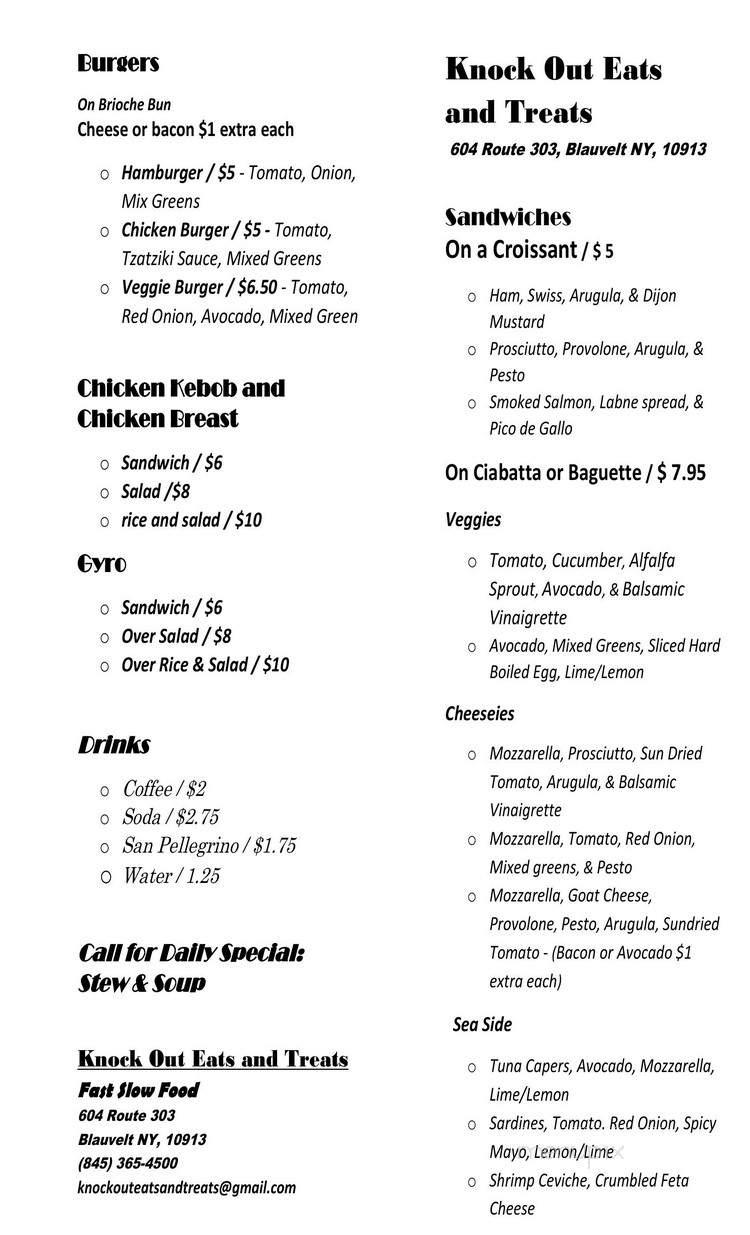 Knock Out Eats and Treats - Blauvelt, NY menu_pic