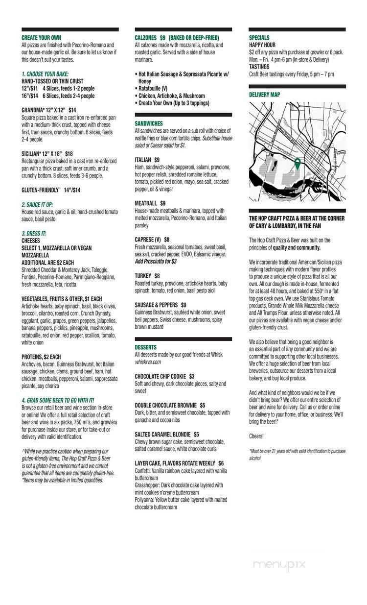 The Hop Craft Pizza & Beer - Richmond, VA menu_pic