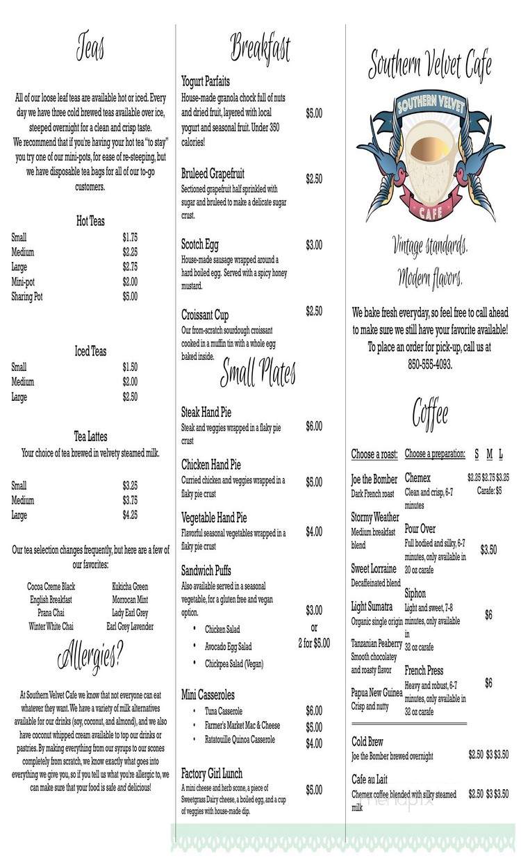 Southern Velvet Cafe - Tallahassee, FL menu_pic