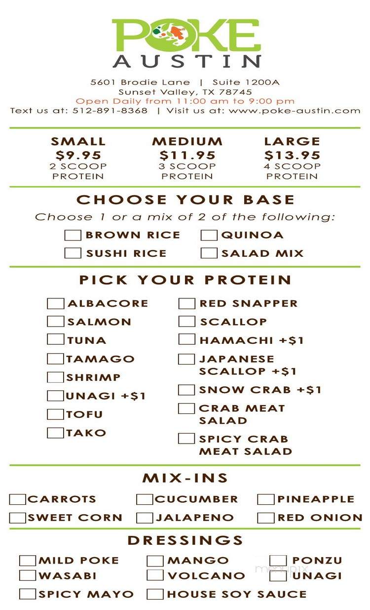 Poke Austin - Austin, TX menu_pic