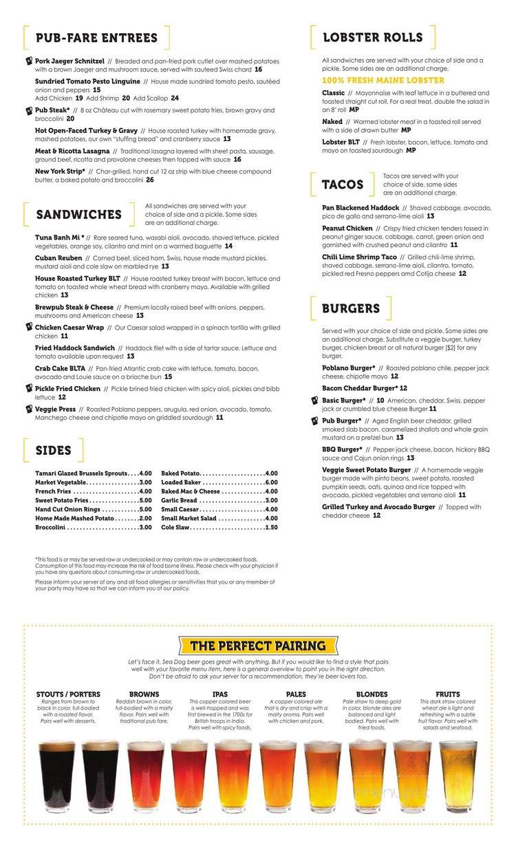 Sea Dog Brewing - Exeter, NH menu_pic