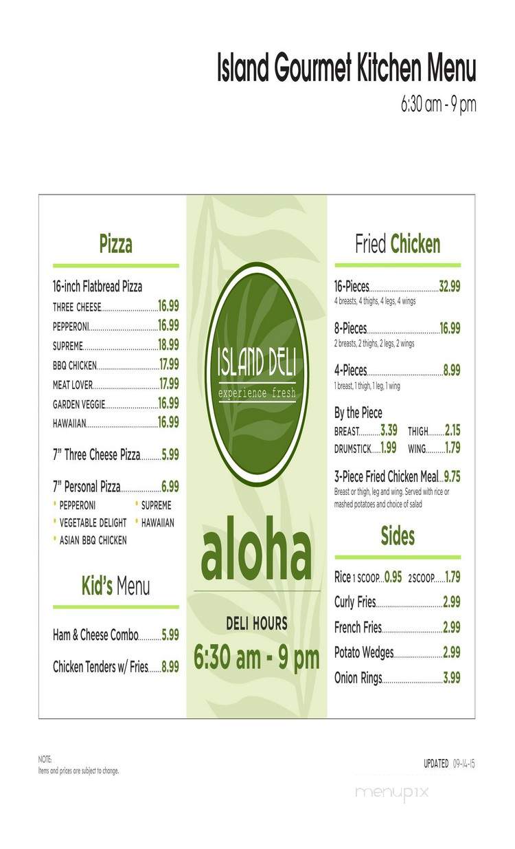 Island Gourmet Kitchen - Wailea, HI menu_pic