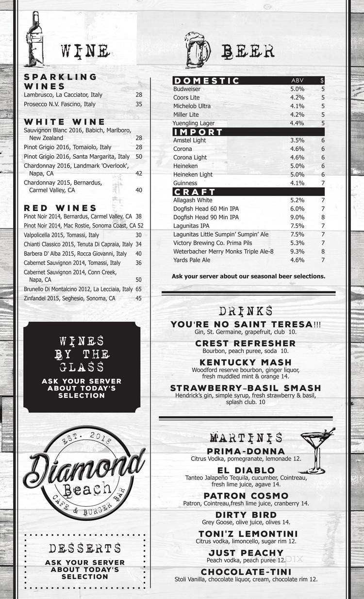 Diamond Beach Cafe & Burger Bar - Wildwood Crest, NJ menu_pic