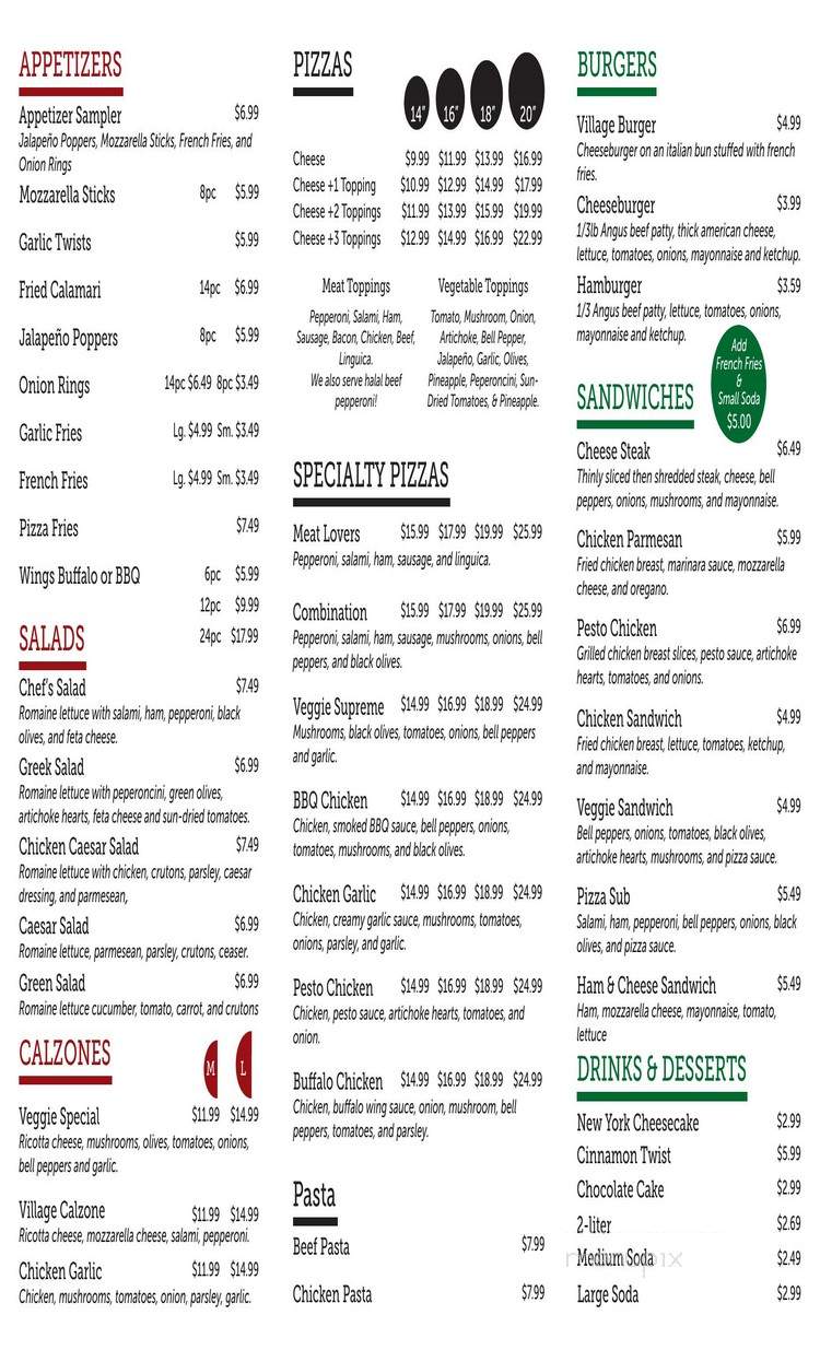 Village Pizzeria & Grill - Sacramento, CA menu_pic