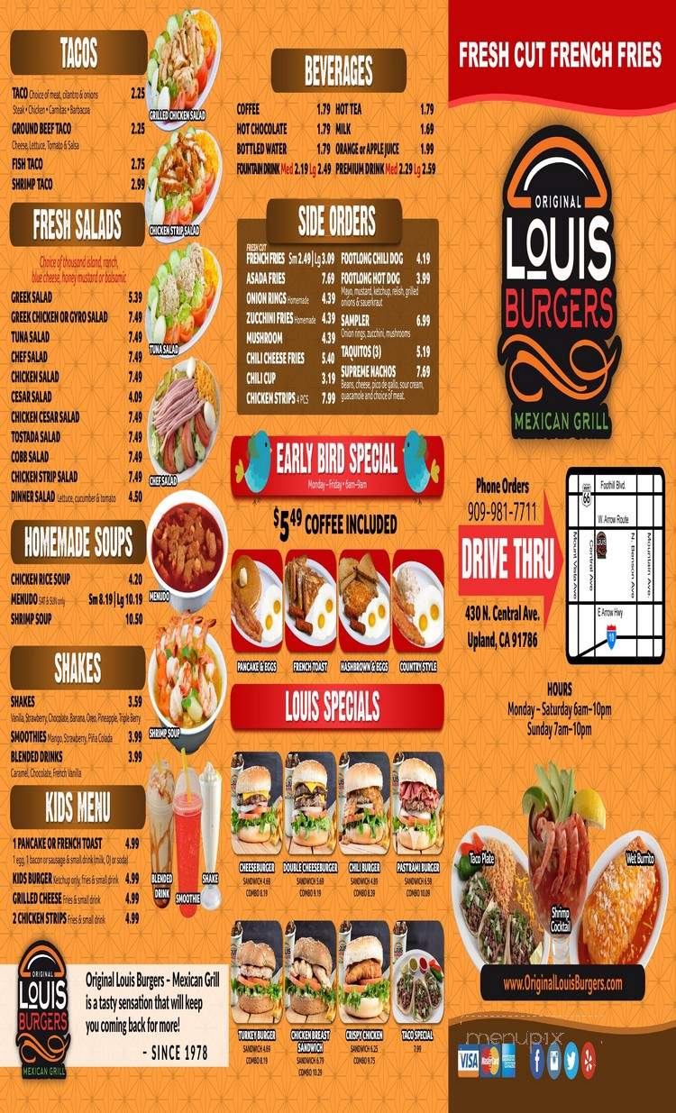 Online Menu of Original Louis Burgers Mexican Grill, Upland, CA