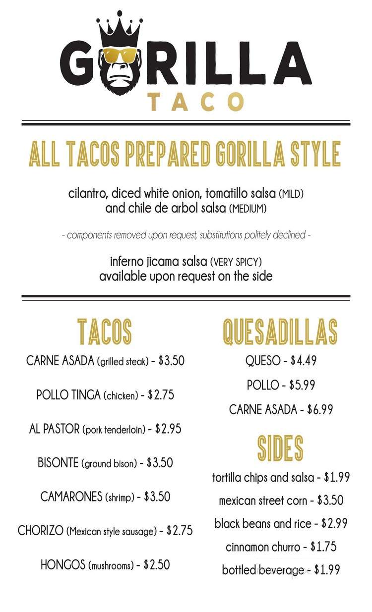 Gorilla Taco - Arlington, VA menu_pic