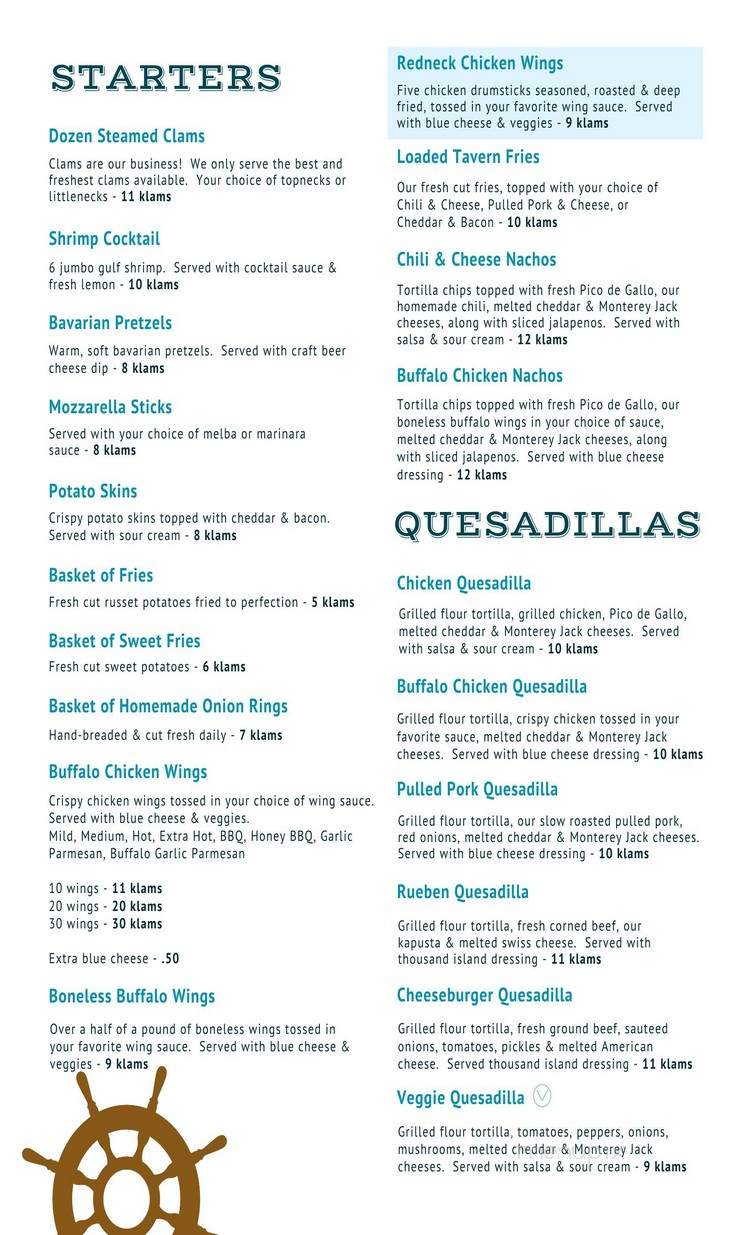 The Klam'r Tavern and Marina - Clifton Park, NY menu_pic