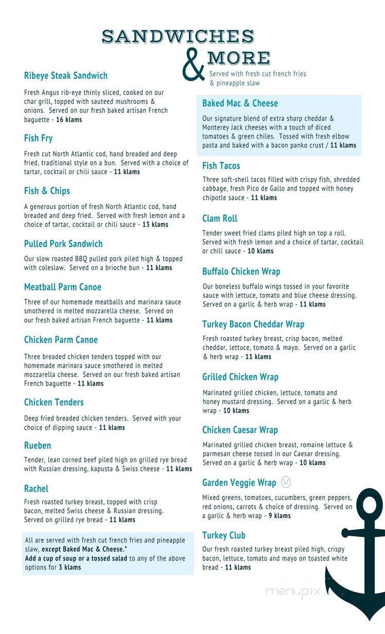 The Klam'r Tavern and Marina - Clifton Park, NY menu_pic