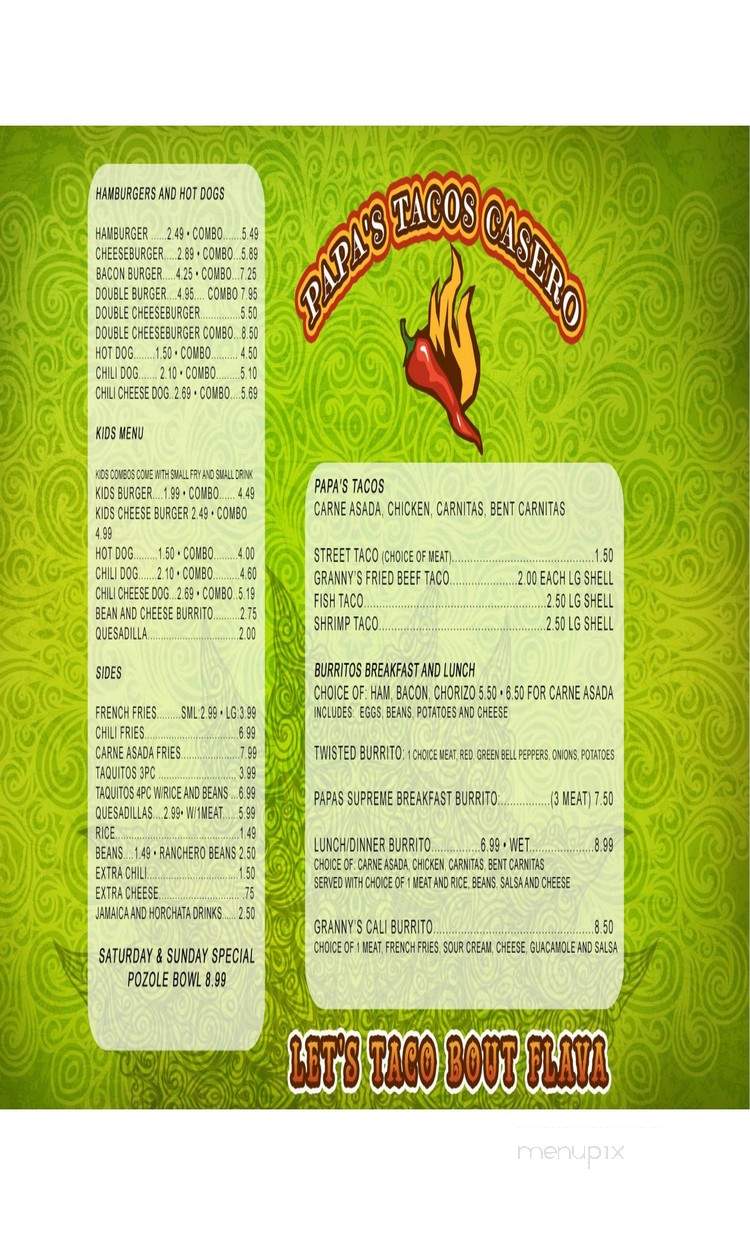 Papa's Tacos Casero - Victorville, CA menu_pic