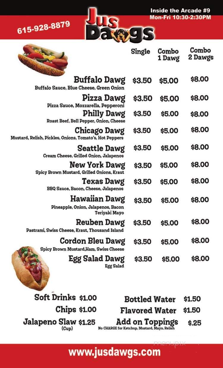 Jus Dawgs - Nashville, TN menu_pic