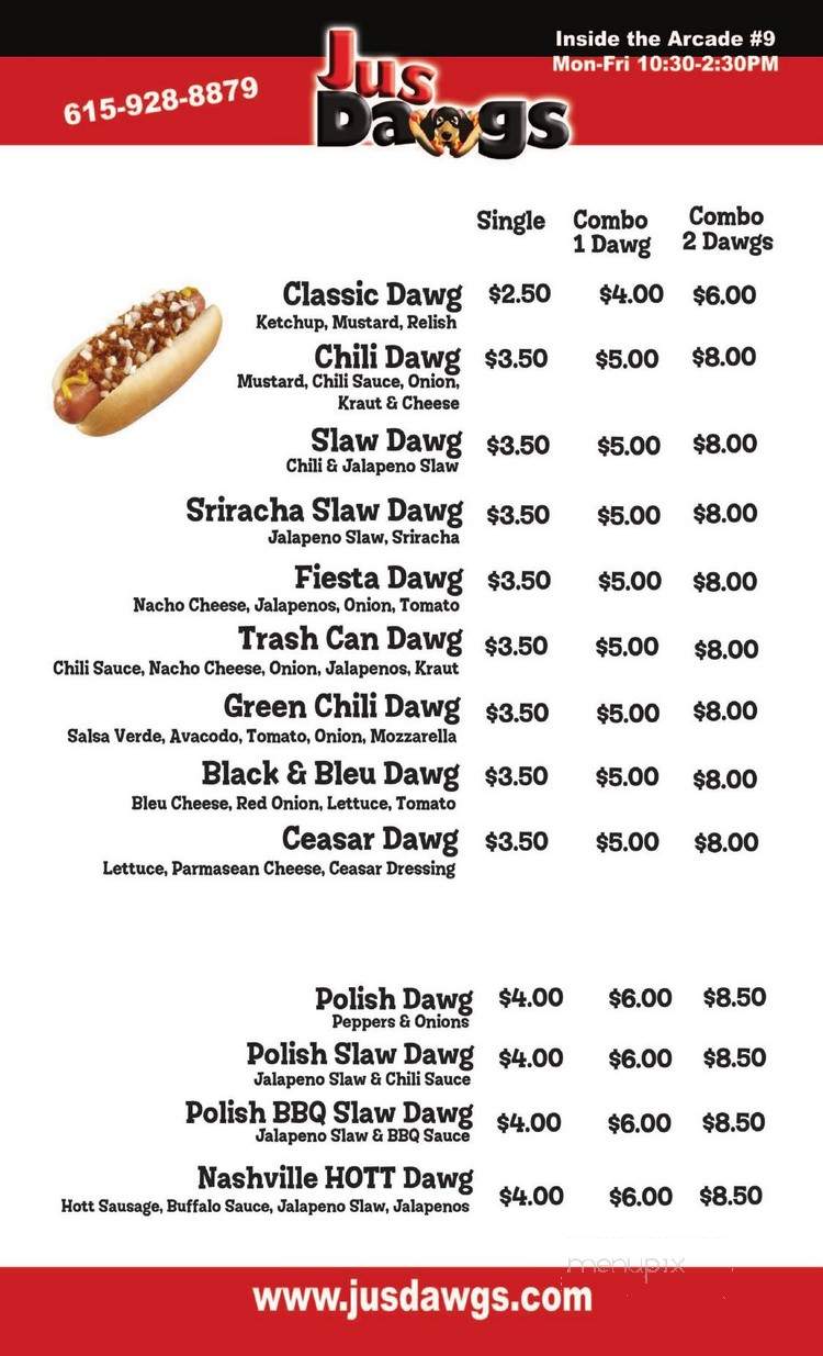 Jus Dawgs - Nashville, TN menu_pic