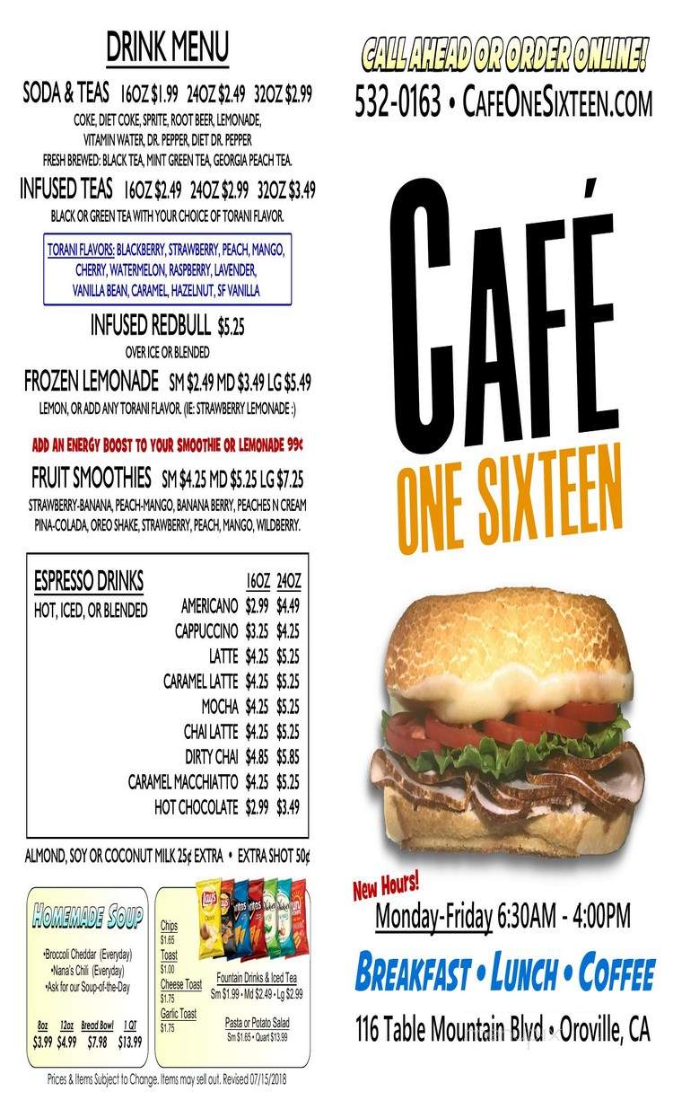 Cafe One Sixteen - Oroville, CA menu_pic